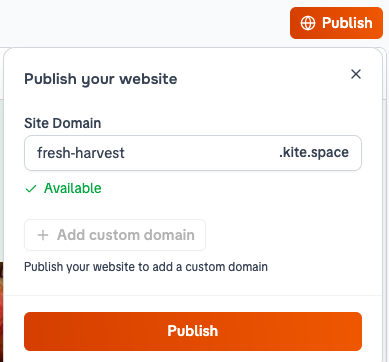 Publish panel with Site Domain field
